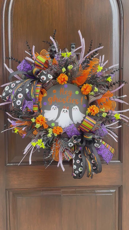 "Hey Ghosties!" Halloween Wreath-Handmade