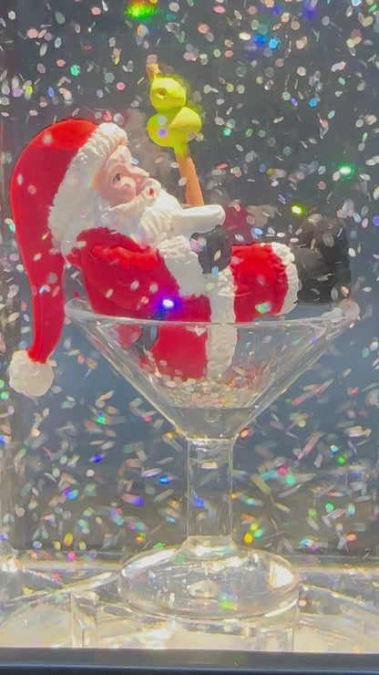 Santa in Martini Glass Lighted Water Lantern